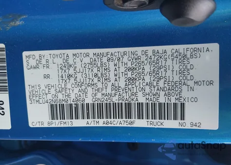 2008 Toyota Tacoma Double Cab из США, поврежденный, VIN 3TMLU42N68M014060